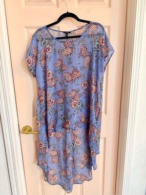 Blue paisley AUW hi-low semi sheer top